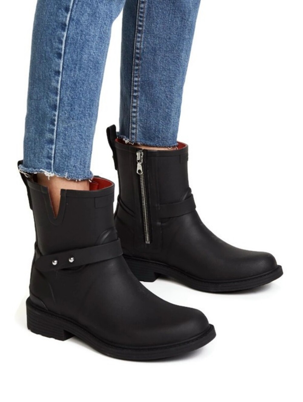 Rag & Bone Black Moto Rubber Waterproof Pull-On Side-Zip Short Ankle Rain Boots - Picture 2 of 16
